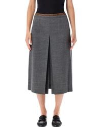 Prada - Tailored Wool Midi Skirt With Front Slit - Lyst