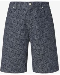 Fendi - Denim Bermuda Shorts With All-Over Ff Logo - Lyst