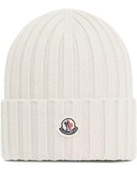Moncler - Rib Knit Logo Patch Beanie, Gauge 5, 100% Virgin Wool - Lyst