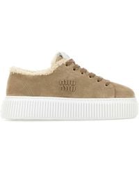 Miu Miu - Suede Platform Sneaker With 5 Cm Heel And Shearling Lining - Lyst