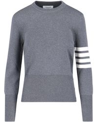 Thom Browne - Crewneck Sweater With Stripe Sleeve Detail - Lyst