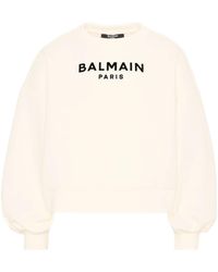 Balmain - Style Flocked Logo Crewneck Sweatshirt With Wide Sleeves - Lyst