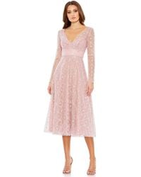 Mac Duggal 68003 Shimmer Long Sleeve Tea Length Dress - Pink
