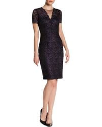 Theia Sheath Floral Lace Short Sleeve Cocktail Dress Purple NWT $850 Size 6 8 10 