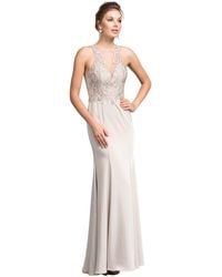 Aspeed Design Elegant Illusion Halter Sheath Prom Dress - Multicolor