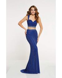 Womens Clothing Dresses Formal dresses and evening gowns Panoply 14860 Keyhole Cutout Bejeweled Choker Velvet Gown in Blue 