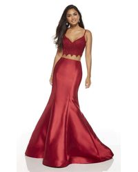 Alyce Paris 60633 Two-piece Lace Croptop Silk Mikado Mermaid Gown 1 Pc Emerald In Size 4 And 1 Pc Wine In Size 0 Available - Red