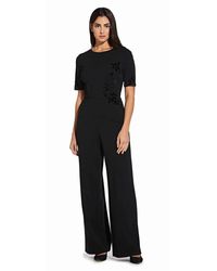 Womens Clothing Jumpsuits and rompers Full-length jumpsuits and rompers Adrianna Papell Synthetic Knit Crepe Tie Jumpsuit in Black 