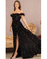 Elizabeth K Style GL3163 Feather Sequin Velvet A Line Elizabeth K Dress