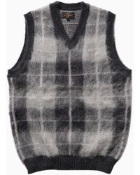 Beams Plus Mohair Check Pullover Knit Vest in Gray for Men | Lyst