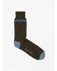YMC Checker Sock Grey, Navy & Blue