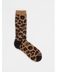 RoToTo Pile Leopard Crew Socks Dark Beige - White