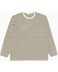 Nanamica Coolmax Long Sleeve T-shirt Khaki & Beige Stripe - Natural