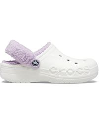 Crocs™ White / Lavender Baya Lined Fuzz-strap Clog