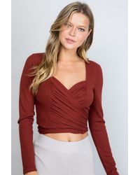 Crystal Wardrobe Ruched Long Sleeve Wrap Top - Red