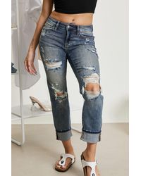 Crystal Wardrobe Judy Blue Lindsey Full Size Bleach Splash Boyfriend Jeans