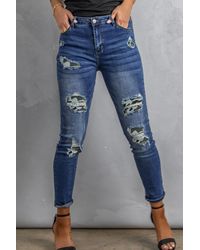 Crystal Wardrobe Patchwork Skinny Jeans With Pockets - Green