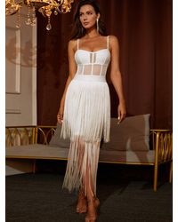 Crystal Wardrobe Fringe Detail Sweetheart Neck Cami Dress - White