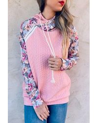 Trendsi Amoli Floral Zip Detail Drawstring Hoodie - Pink