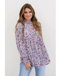 Crystal Wardrobe Hailey & Co Fabulous Frills Full Size Run Floral Babydoll Blouse - Purple