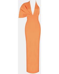 Crystal Wardrobe Pleated Detail One-shoulder Side Slit Maxi Dress - Orange