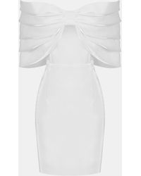Crystal Wardrobe Bow Detail Off-shoulder Mini Dress - White