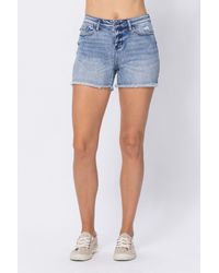 Crystal Wardrobe Judy Blue Full Size Mid-rise Destroy Pocket Cutoff Denim Shorts