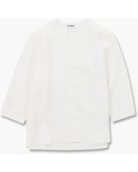 Hed Mayner Collarless Shirt White Linen