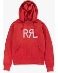 RRL Logo Fleece Hoodie Red