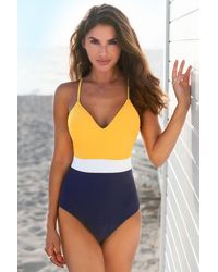 CUPSHE Colorblock V-neck One Piece Swimsuit - Blue