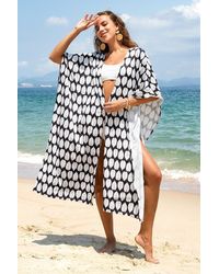 CUPSHE Julissa Black And White Leafy Kaftan Cover Up - Multicolour