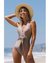 CUPSHE - Sea Sailing Plunging Halter Sash One Piece Swimsuit - Lyst