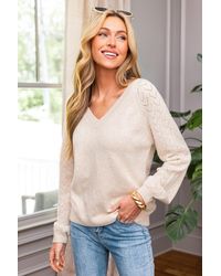 CUPSHE - Beiger Lange Ärmel V-Ausschnitt Pullover - Lyst