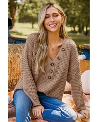 CUPSHE - Suéter Henley De Manga Larga Con Cuello En V De - Lyst