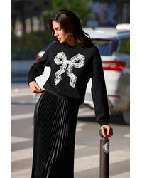 CUPSHE - Schwarzer Rundhals Langarmpullover Mit Schleifendetail - Lyst