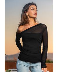 CUPSHE - Elegante Zwarte Top Met Draperie - Lyst