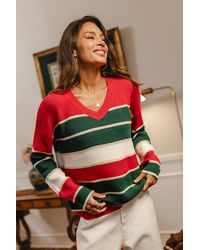 CUPSHE - Multi Gestreifter Langarmpullover Mit V-Ausschnitt - Lyst