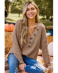 CUPSHE - Suéter Henley De Manga Larga Con Cuello En V De - Lyst