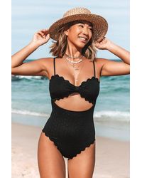 CUPSHE Black Knotted Scalloped One Piece Swimsuit
