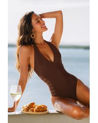 CUPSHE - Brauner Tiefer Ausschnitt Mesh Neckholder-Badeanzug - Lyst