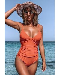 CUPSHE - Bright Day Shirring Tummy Control One Piece Swimsuit - Lyst