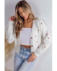 CUPSHE - Cárdigan De Cuello En V Y Manga Larga Con Estampado De Corazones - Lyst