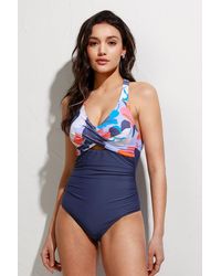 CUPSHE - Deep Ocean Wrap Front Cutout Tummy Control One Piece Swimsuit - Lyst