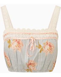 LoveShackFancy - Broca Cotton Peony Print Crop Top For - Lyst
