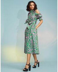 Cynthia Rowley Cold Shoulder Printed Dress - Green