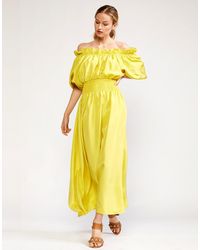 Cynthia Rowley Lena Silk Off Shoulder Dress - Yellow
