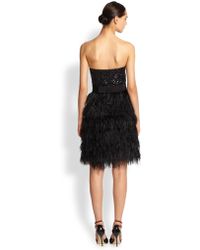 MILLY Strapless Sequin & Ostrich Feather Dress - Black
