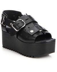 Alexander Wang Elaine Leather Platform Wedge Sandals - Black