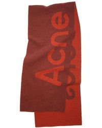 Acne Studios - Jacquard Logo Small Scarf Magenta And Red In Wool - Lyst