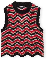 Ganni - Crochet Vest Red Multi In Cotton - Lyst